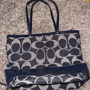 Authentic Coach Signature Canvas Mini Tote Bag in Denim Navy/Gray